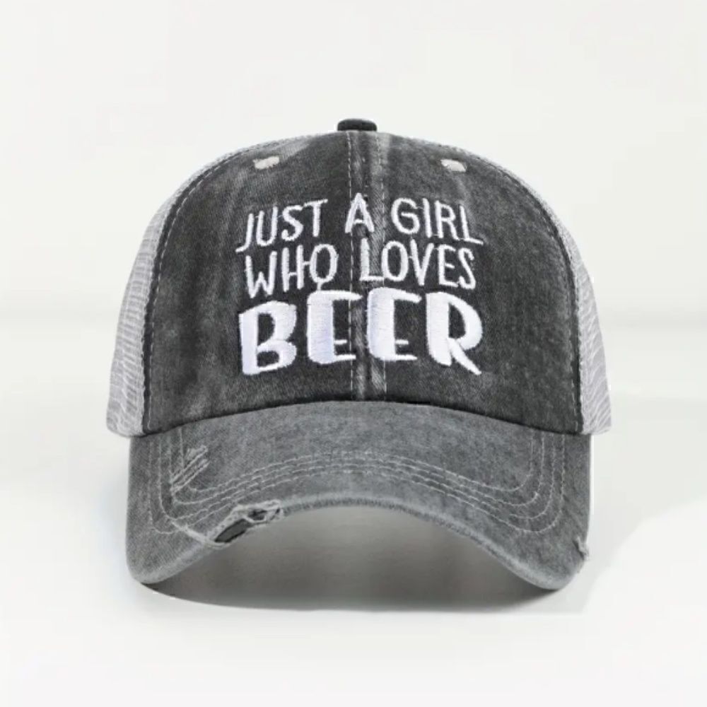 Trendy Baseball Cap Girl Who Loves Beer Washed Distressed Trucker Ball Game New
